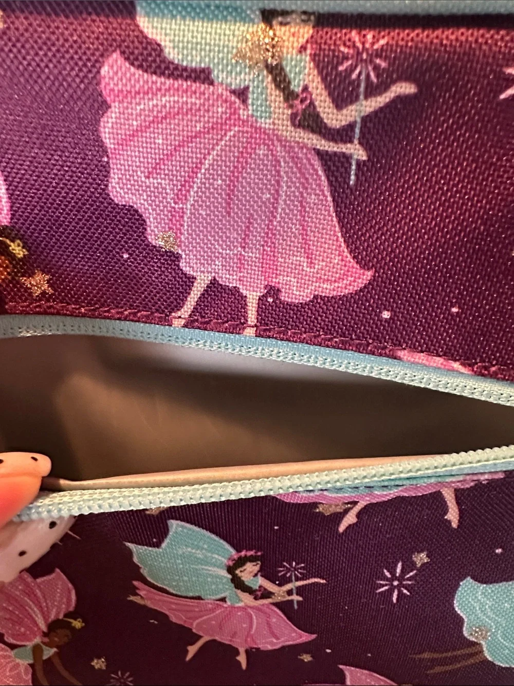 Pottery Barn Fairy Print Lunch Bag - Purple with Aqua Trim